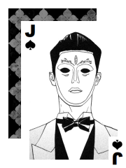 A man in a suit wearing an ornate mask.